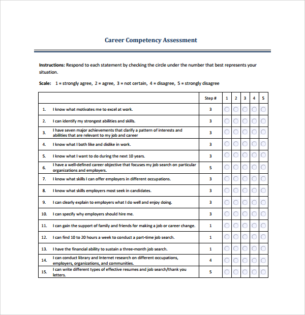 Fillable Career Competency Assessment Printable Pdf Download Gambaran