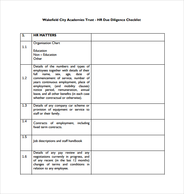 FREE 12+ Sample Due Diligence Checklist Templates in PDF MS Word
