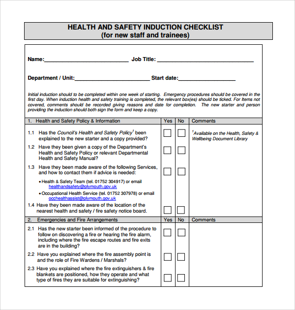 safety induction checklist template%ef%bb%bf