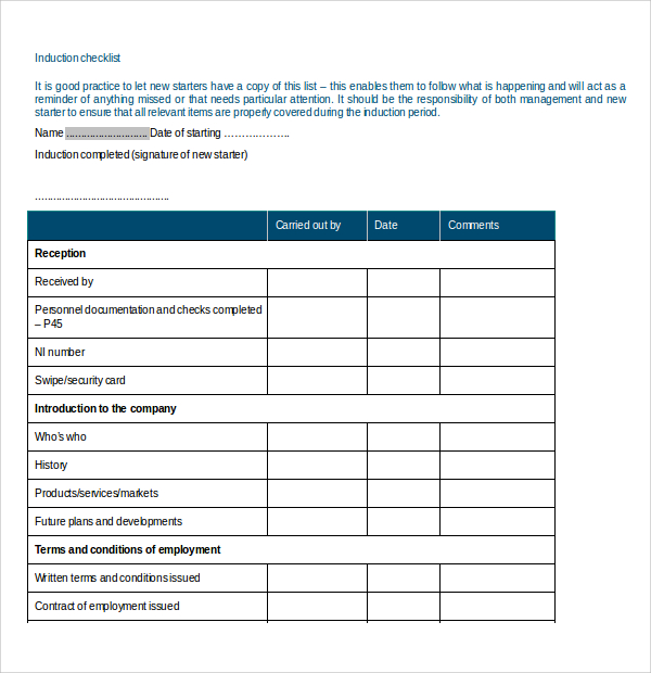 induction checklist template doc%ef%bb%bf