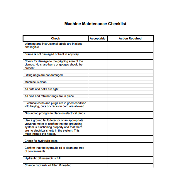 FREE 27+ Maintenance Checklist Templates in PDF | MS Word | Excel