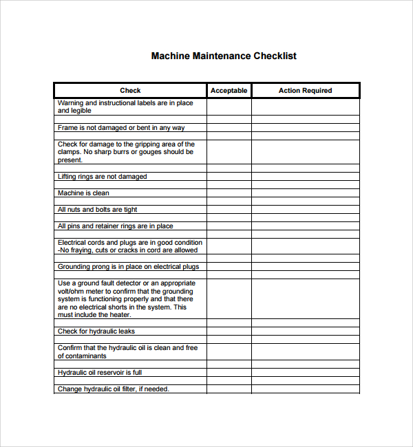 Free 27 Maintenance Checklist Templates In Pdf Ms Word Excel Apple Pages Google Docs