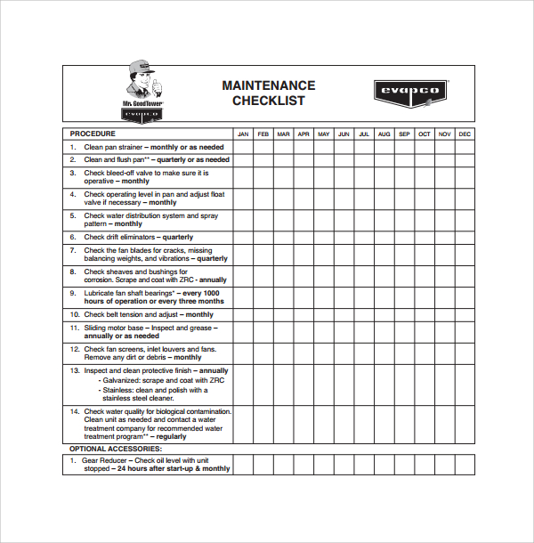 simple maintenance checklist template%ef%bb%bf