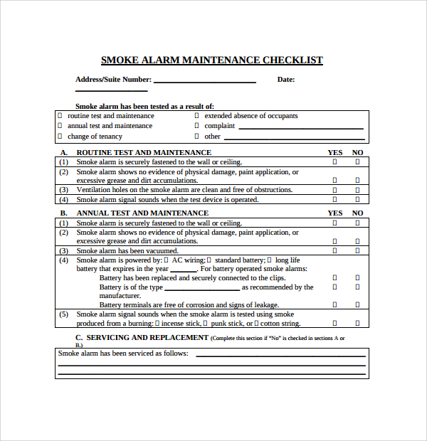 maintenance checklist template pdf