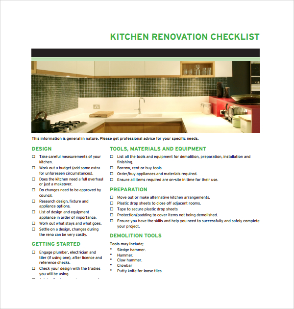 Kitchen Renovation Checklist Template 
