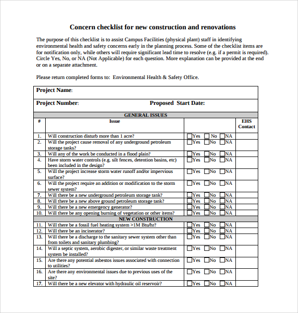 Renovation Checklist Template