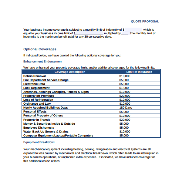 Sample Quote Proposal Template  9+ Free Documents in PDF, Word