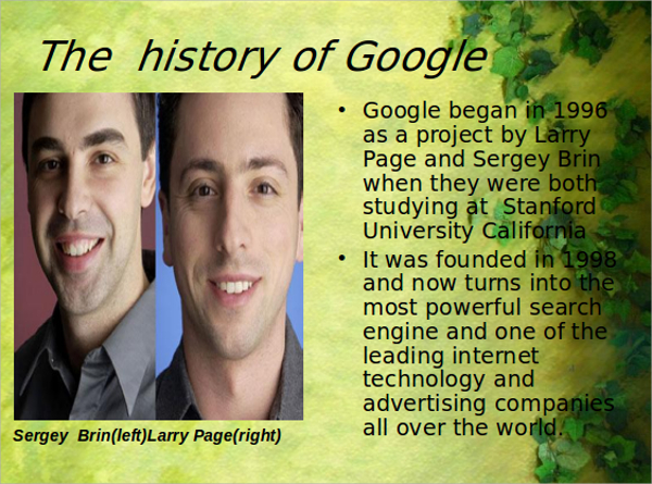 hstory of google ppt