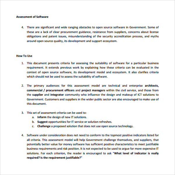 software technical assessment template