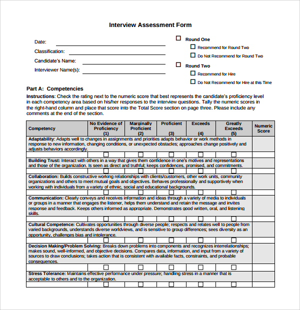 technical interview assessment template