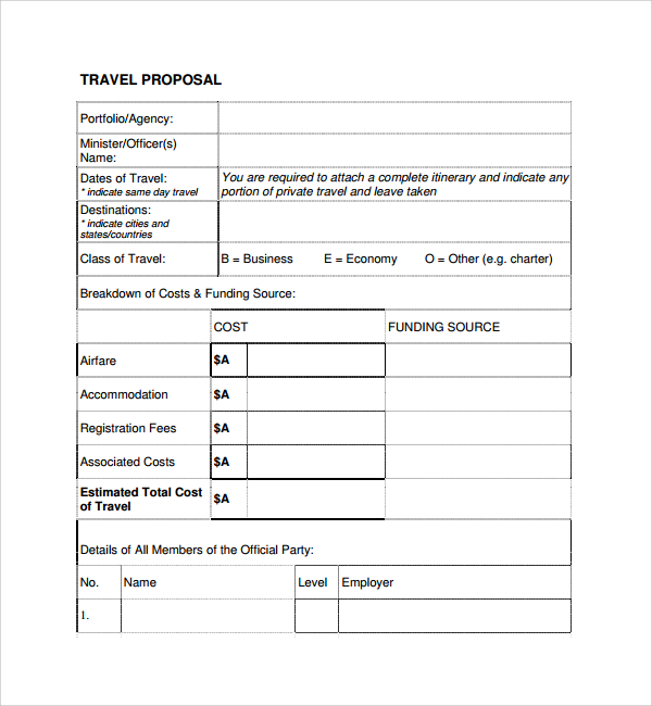 travel prime proposal form