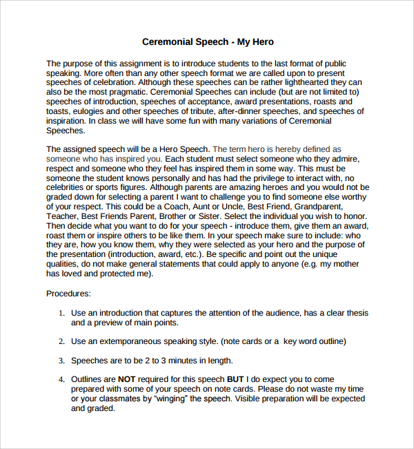 ceremonial speech introduction example template