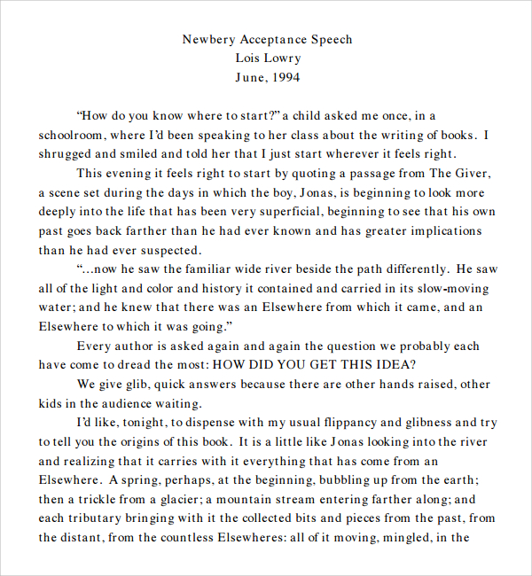 free acceptance speech template