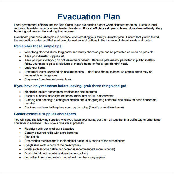 Sample Evacuation Plan Template 9  Free Documents in PDF Word