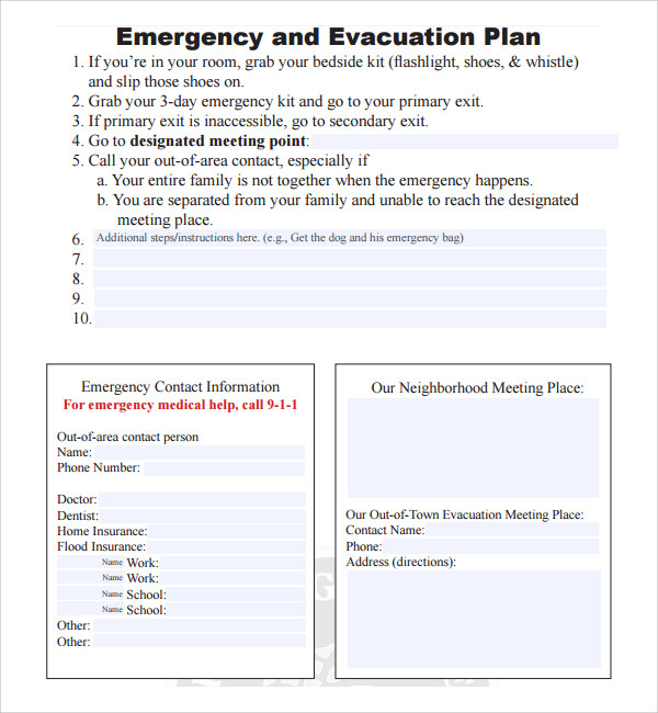 Emergency Care Programs New York Emergency Evacuation Template