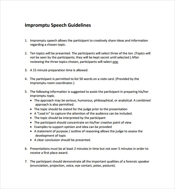 impromptu speech template download