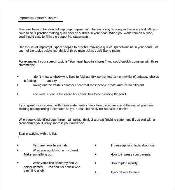 impromptu speech template doc