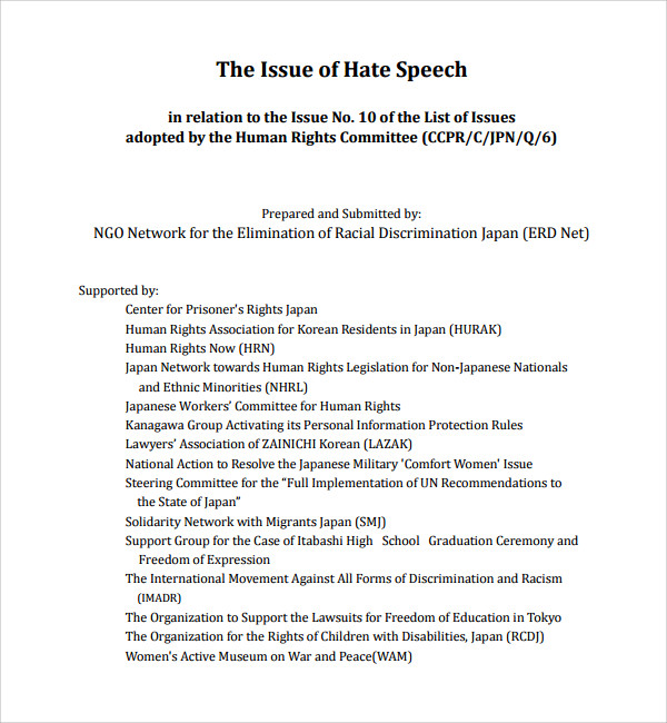 free hate speech template
