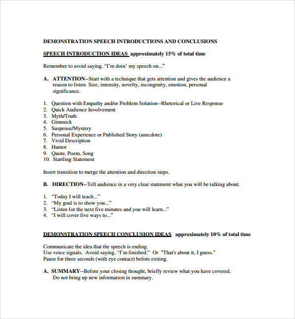 demonstration speech conclusion example template