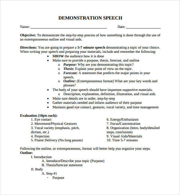 thesis statement for demonstration speech example template