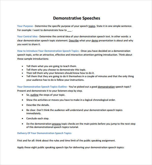 FREE 8 Sample Demonstration Speech Example Templates In PDF MS Word