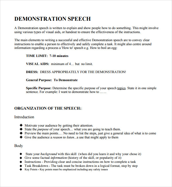 how to write demonstration speech