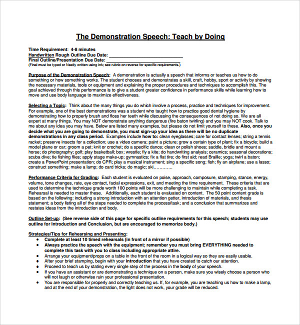 demonstration speech template pdf