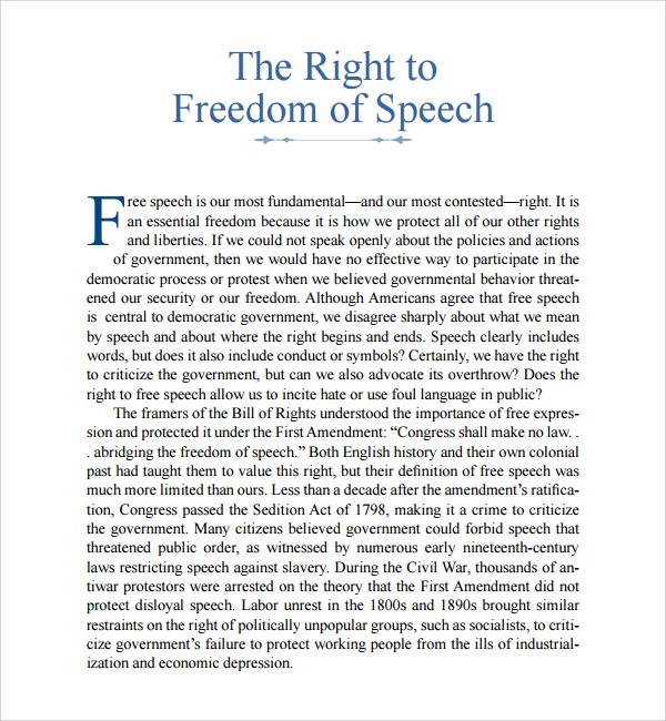 right to freedom of speech example template