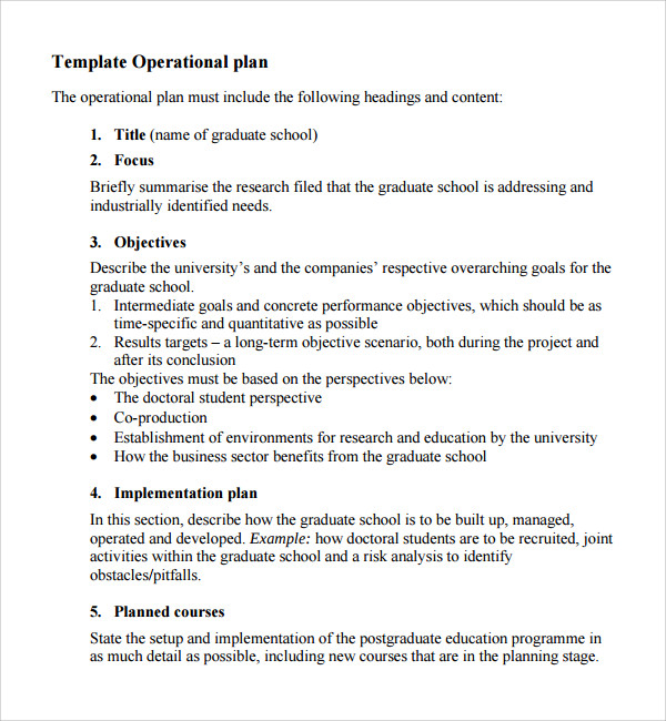 operational plan of a business plan sample