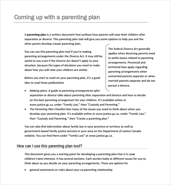 sample parenting plan template