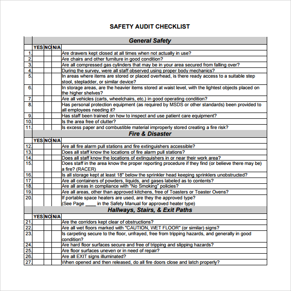 Audit Checklist Template Excel