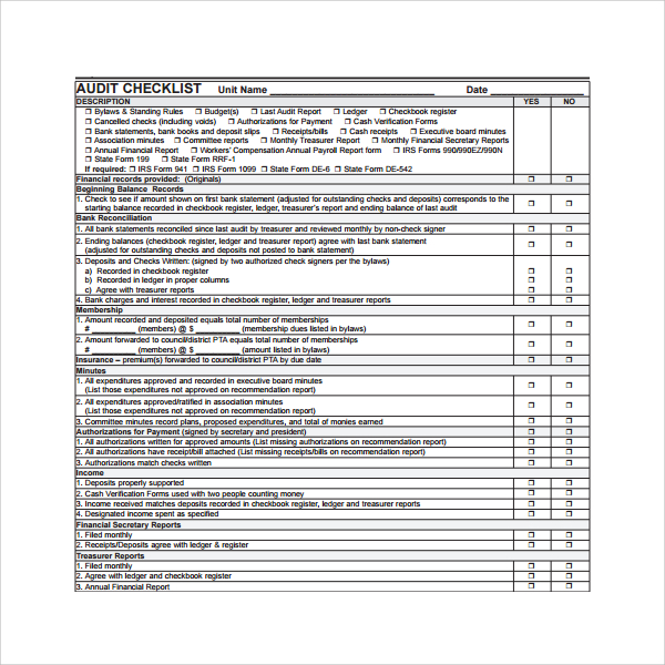 Free 18 Audit Checklist Templates In Pdf Ms Word Excel Apple Pages