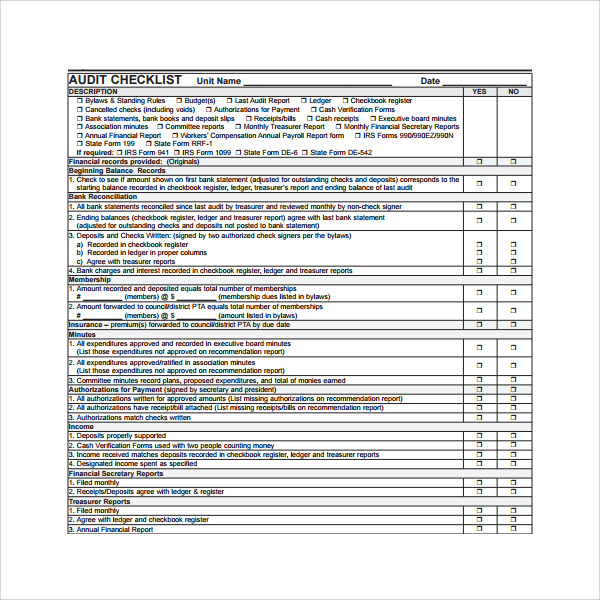 Internal Audit Audit Checklist Template