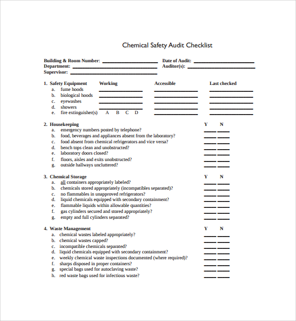 chemical safety audit checklist