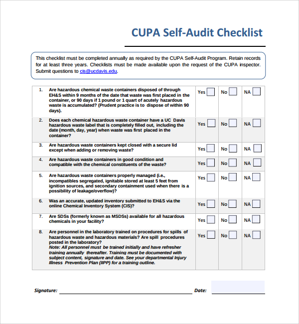 free audit checklist template