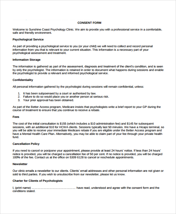 psychology study consent form sample