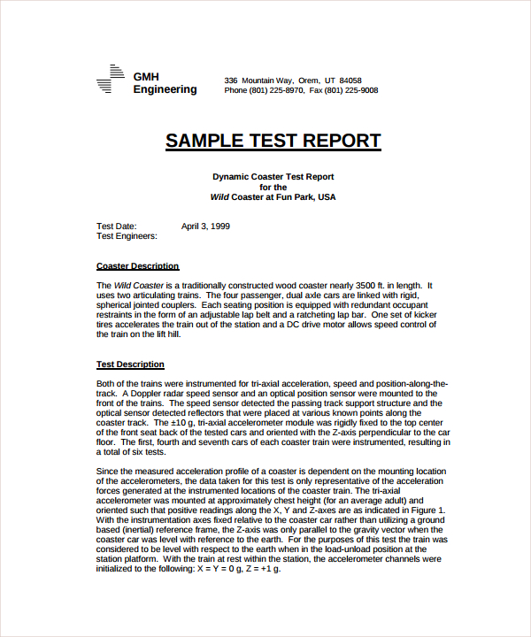 engineering test report template