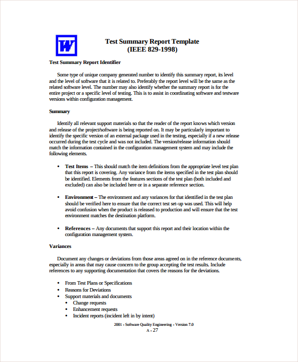 Test Case Execution Report Template