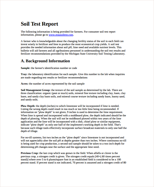 soil test report template