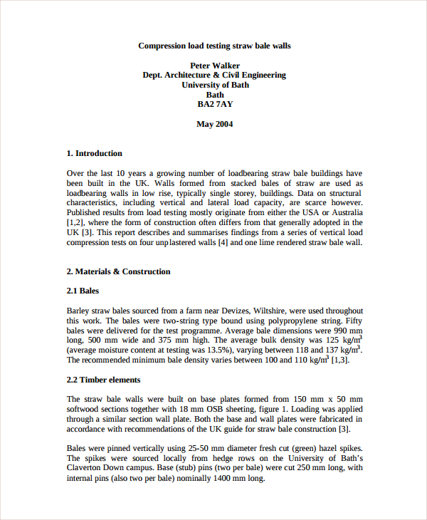 straw bale test report template