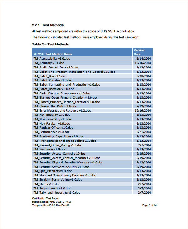 certification test report template