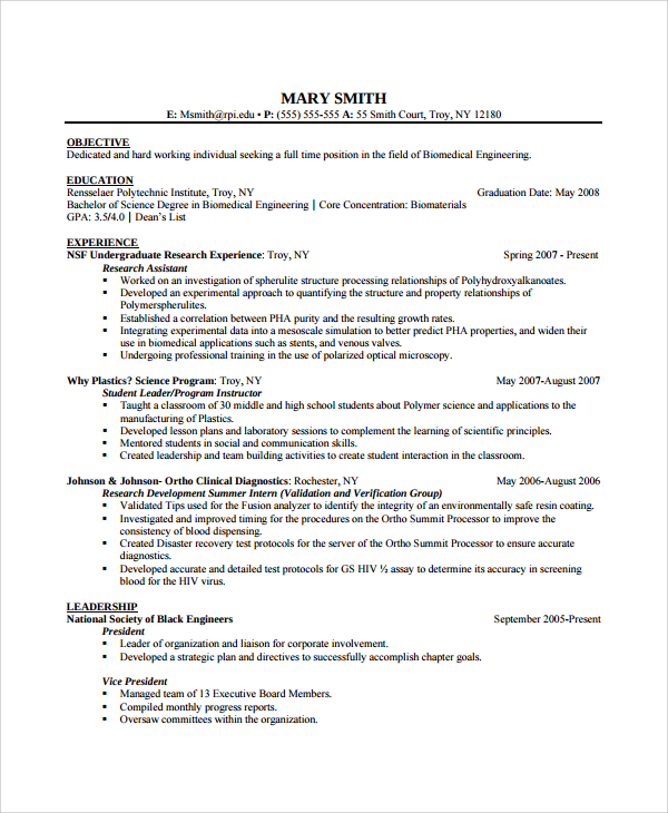 professional biomedical engineer resume