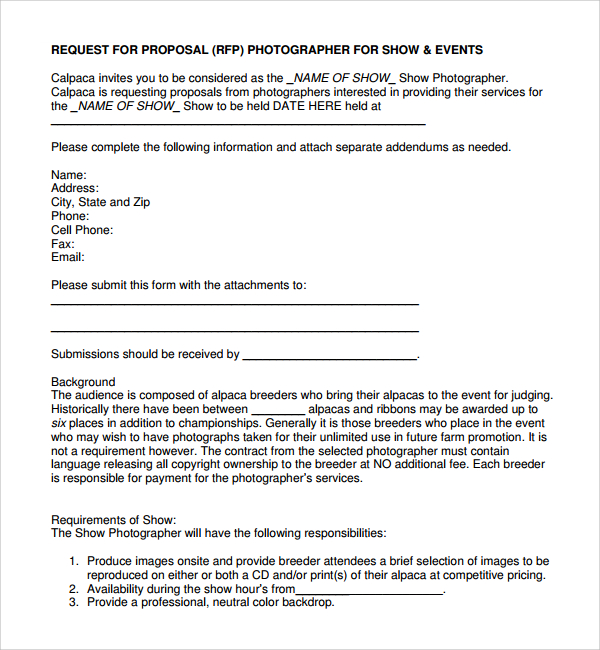 sample photography proposal template