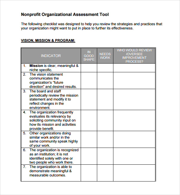 nonprofit organizational assessment