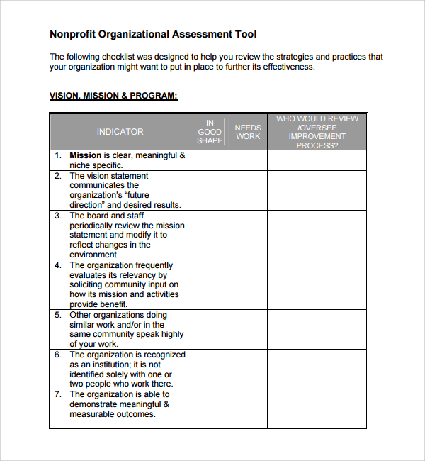 Organizational Assessment Template