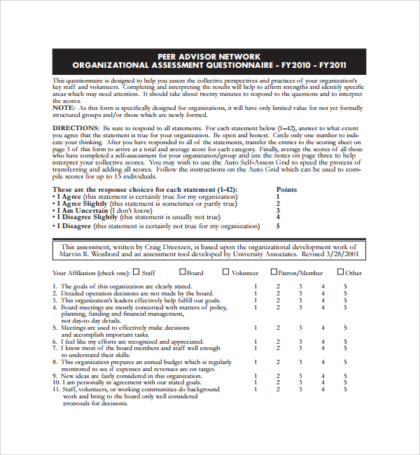 sample organizational assessment template