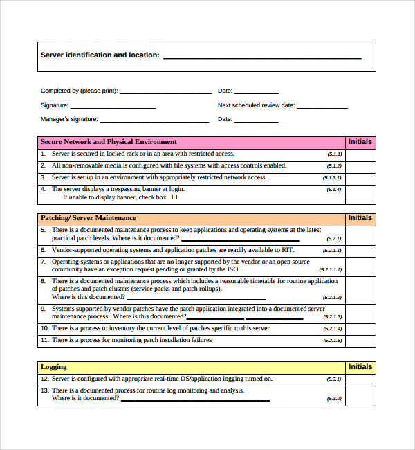 windows server build checklist template