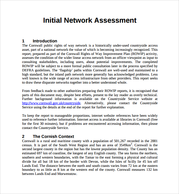 example of network assessment template