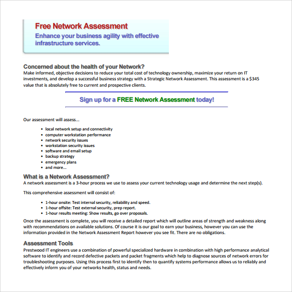 free network assessment template