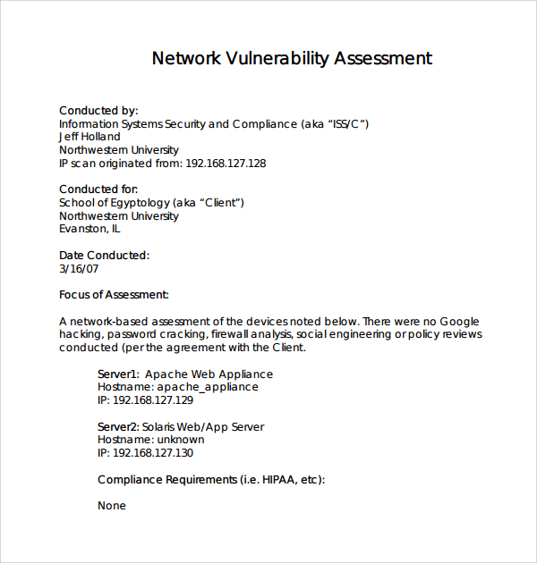 network assessment template